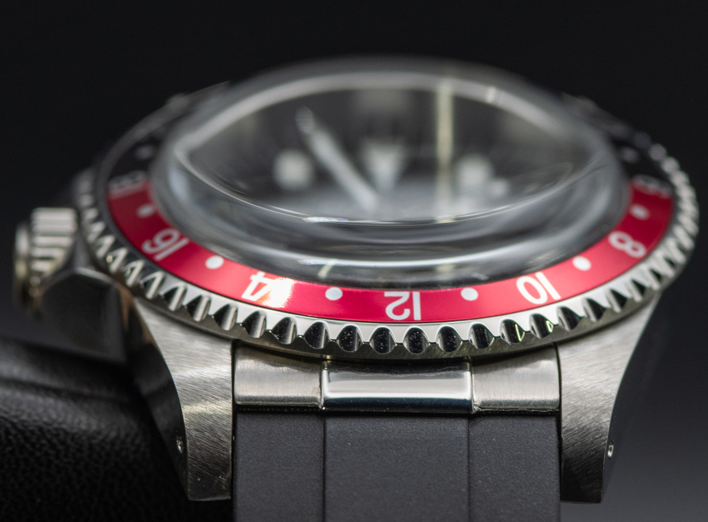 Seiko homage Destro Coke GMT Master II "Thick" edition with solid end link rubber strap with clasp.